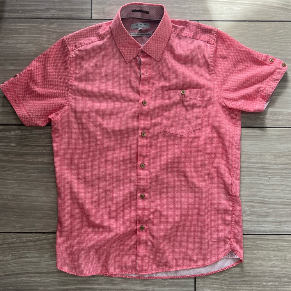 Like New Ted Baker Sz XL Casual Short Sleeve Red Gingham Check Button Down Shirt